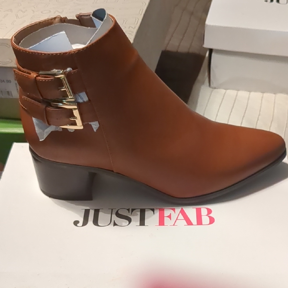 JustFab Brown Ankle Booties with Buckle Straps